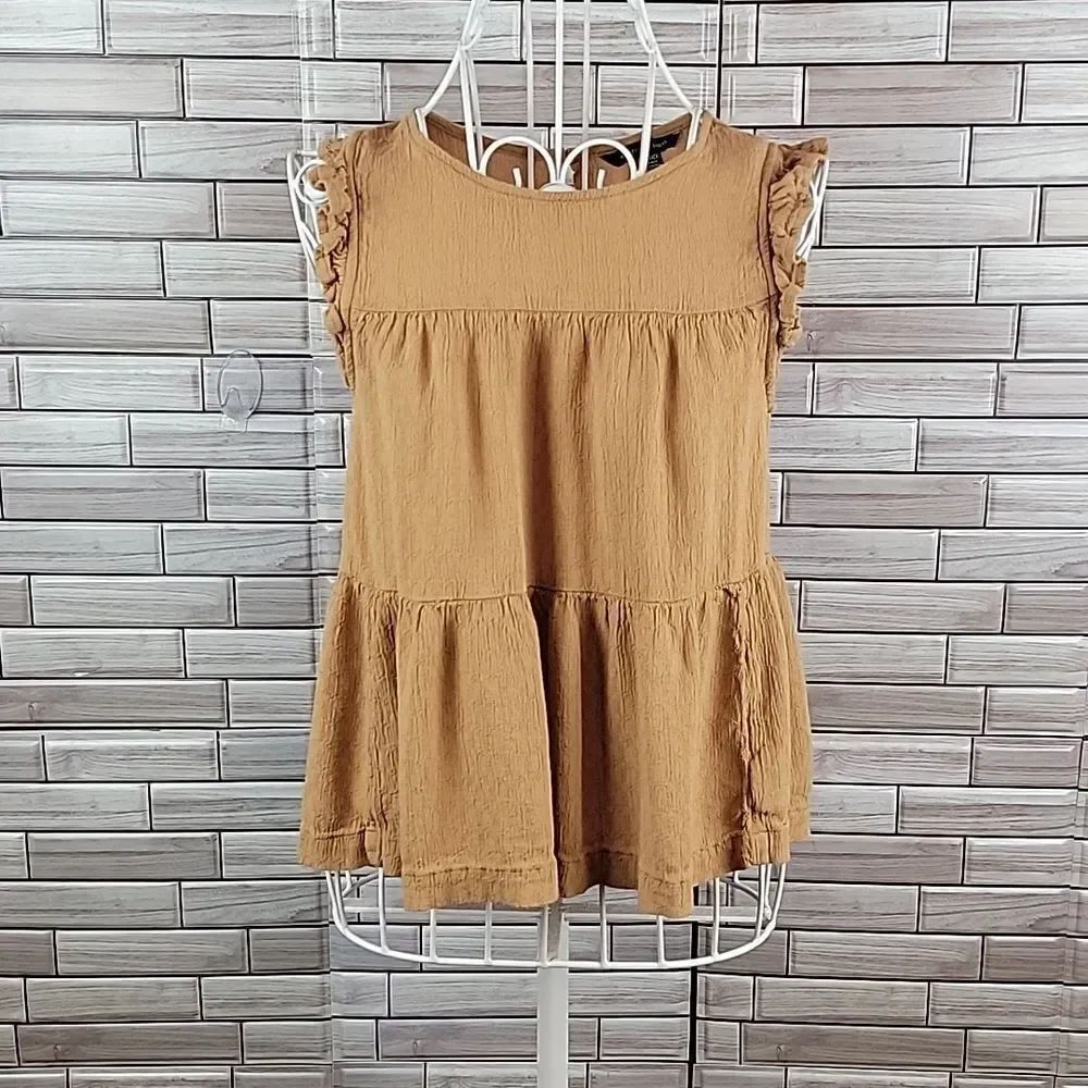 American Eagle Tiered Sleeveless Top Textured - Tan Womens Size XS
